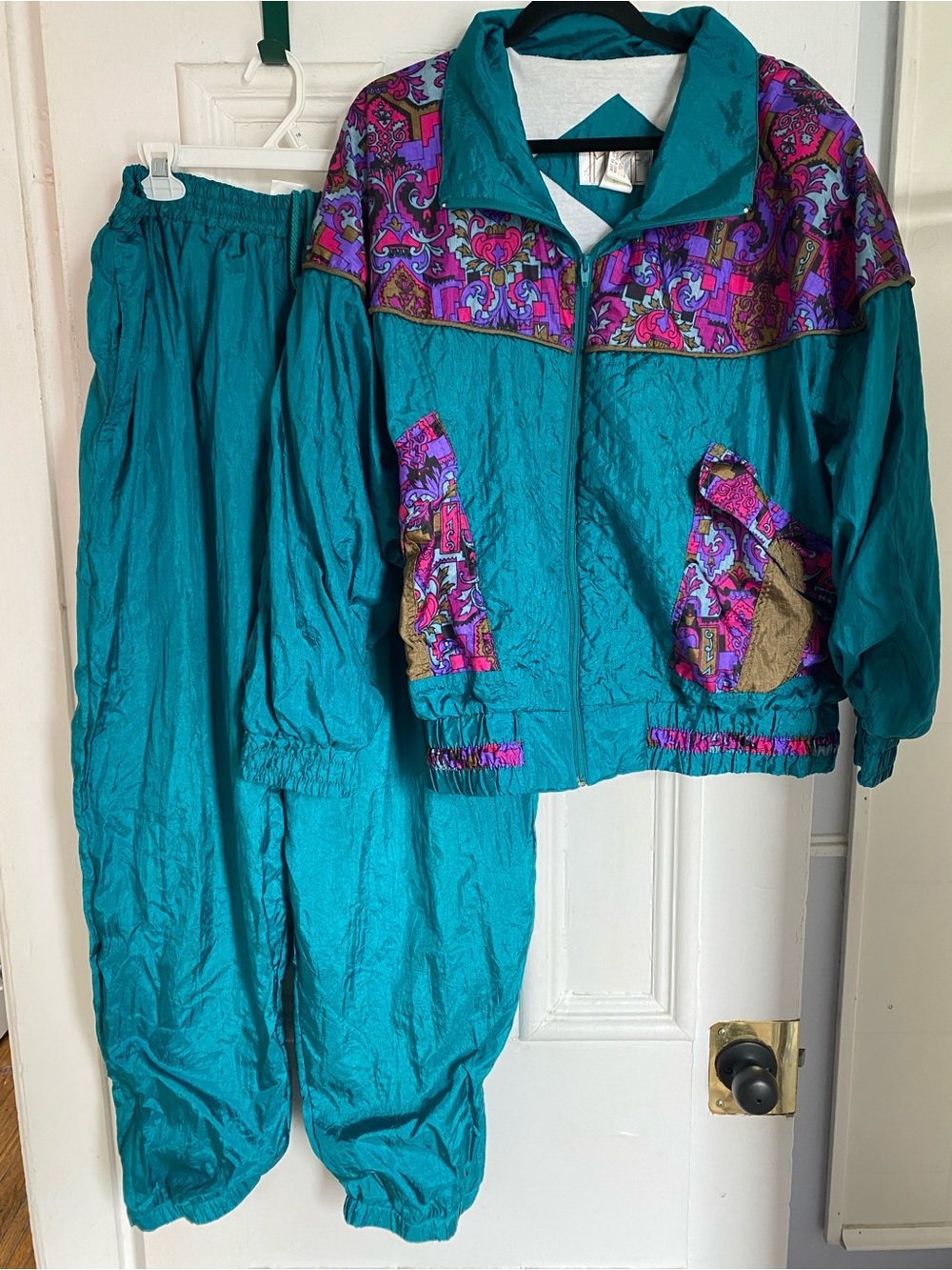 Vintage Teal Colourblock Windbreaker Set